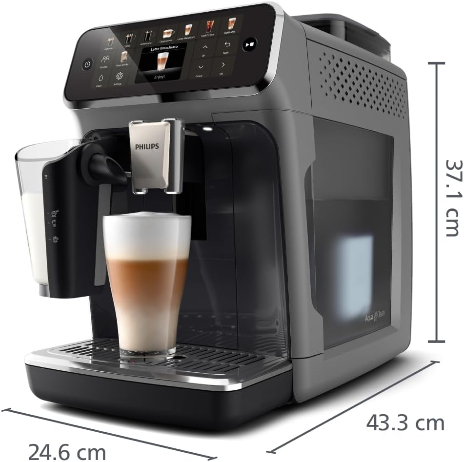 Serie 5500 (EP5544/50) Kaffeevollautomat – LatteGo Milchsystem, 20 heiße und kalte Kaffeespezialitäten, 40% leiser mit SilentBrew, QuickStart, Schwarz/Grau