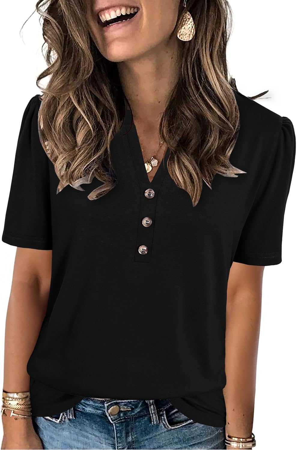 Womens Tops Summer 2025 Short Sleeve Casual Shirts Fashion Loose Fit Clothes