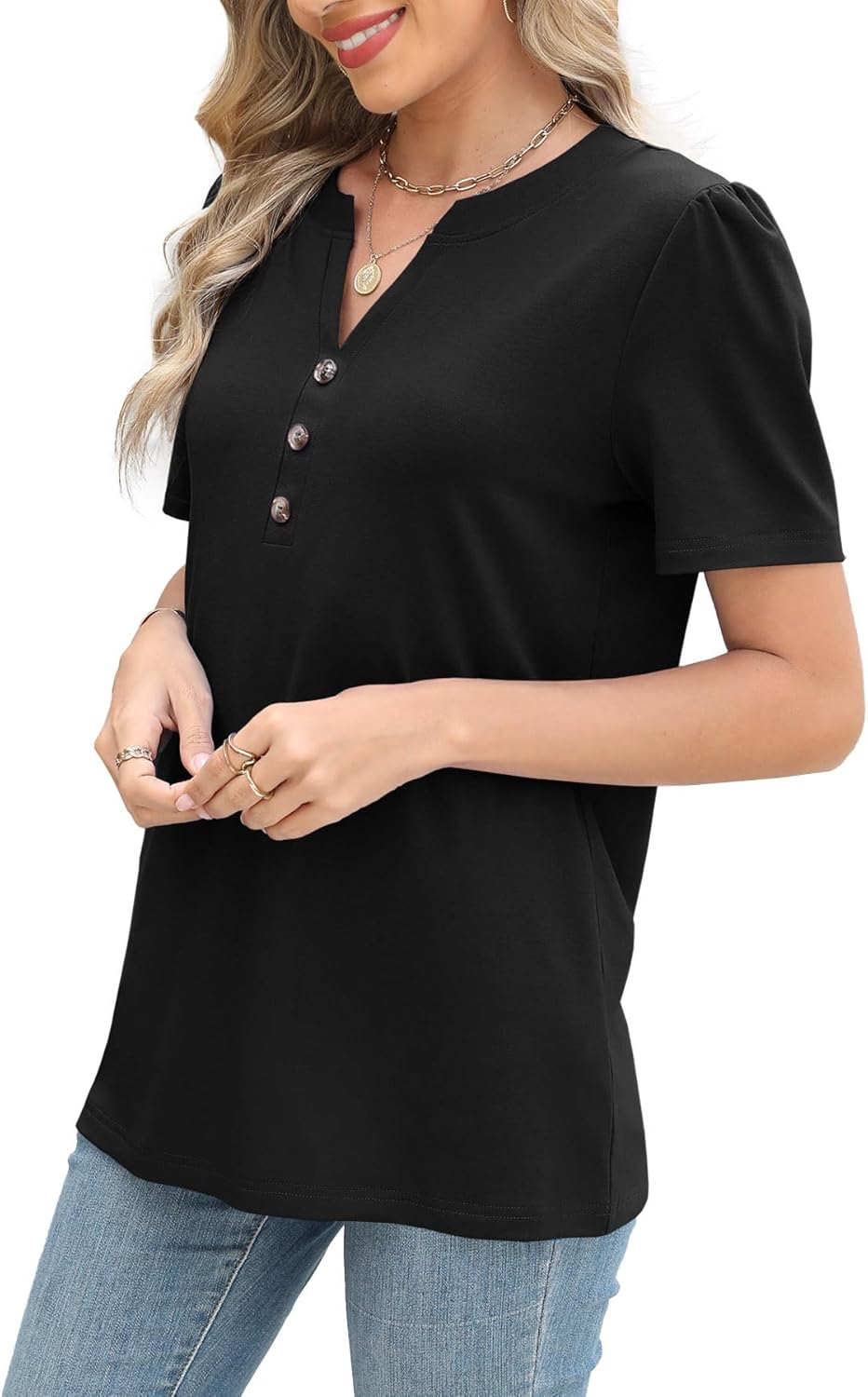 Womens Tops Summer 2025 Short Sleeve Casual Shirts Fashion Loose Fit Clothes