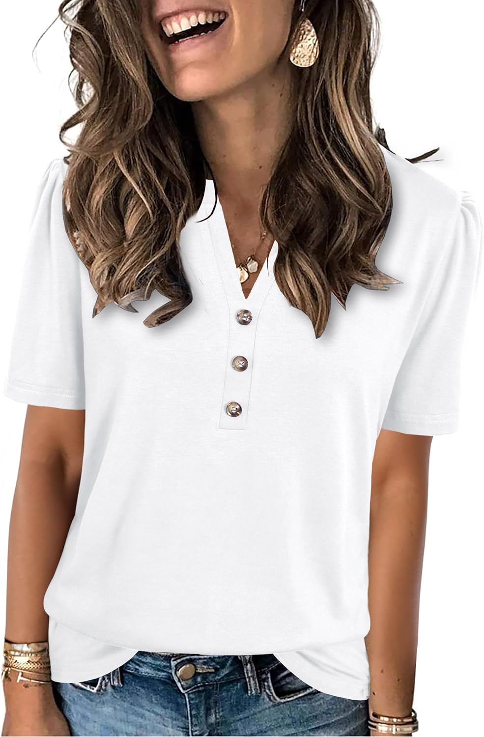 Womens Tops Summer 2025 Short Sleeve Casual Shirts Fashion Loose Fit Clothes