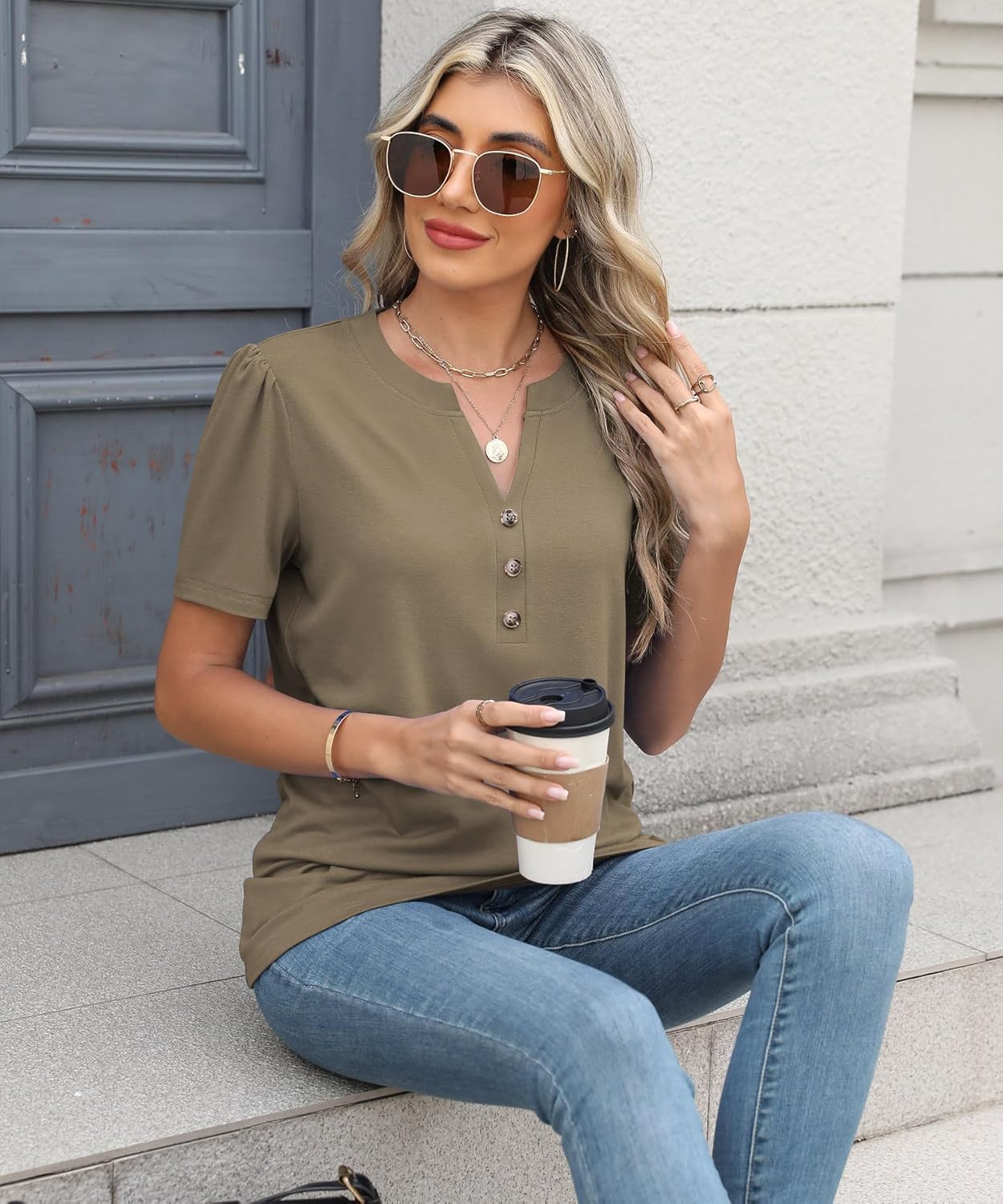 Womens Tops Summer 2025 Short Sleeve Casual Shirts Fashion Loose Fit Clothes