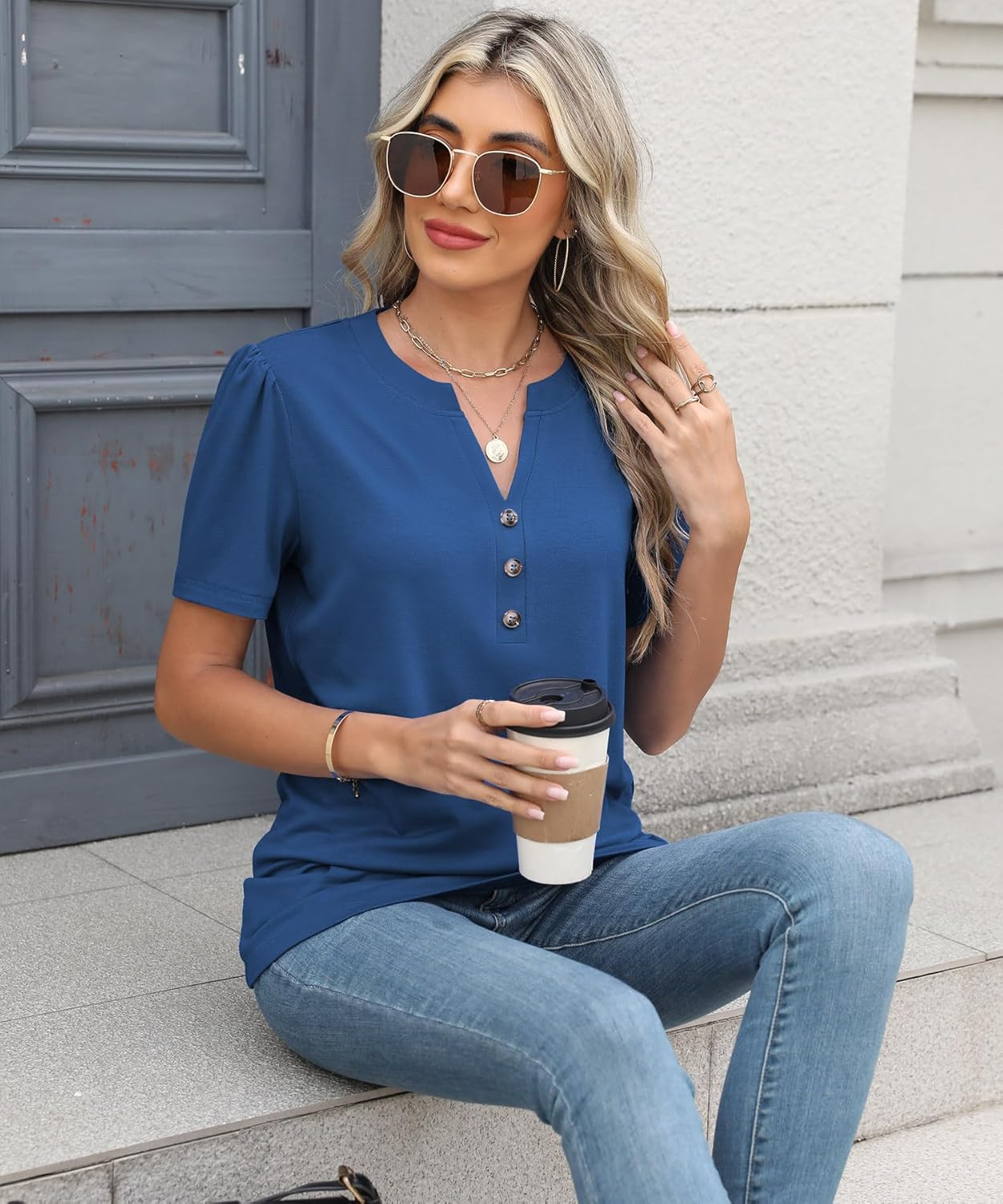 Womens Tops Summer 2025 Short Sleeve Casual Shirts Fashion Loose Fit Clothes