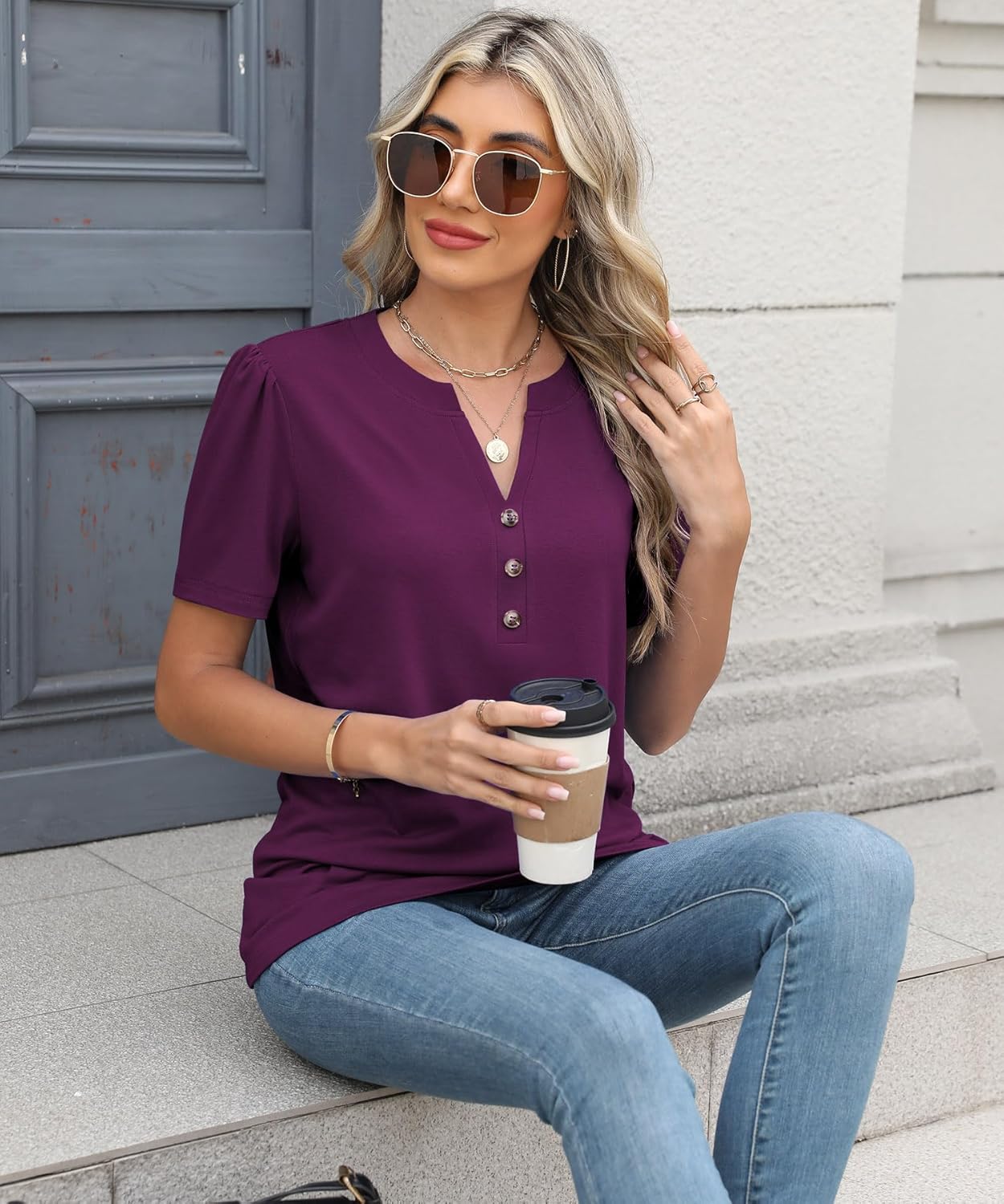 Womens Tops Summer 2025 Short Sleeve Casual Shirts Fashion Loose Fit Clothes