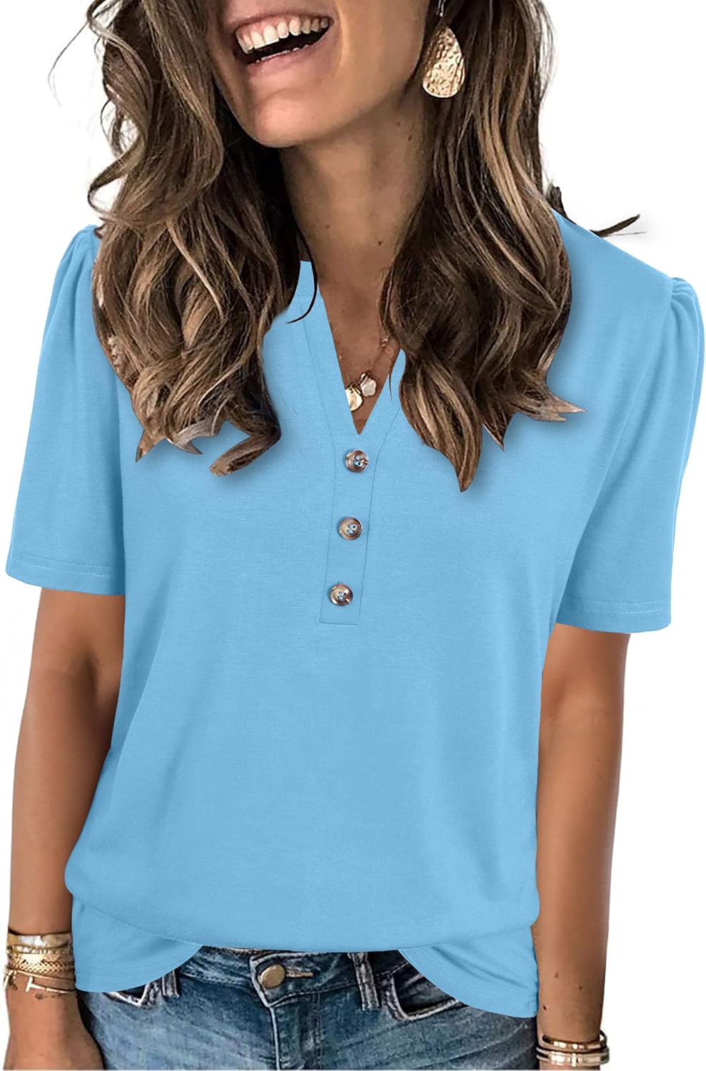 Womens Tops Summer 2025 Short Sleeve Casual Shirts Fashion Loose Fit Clothes