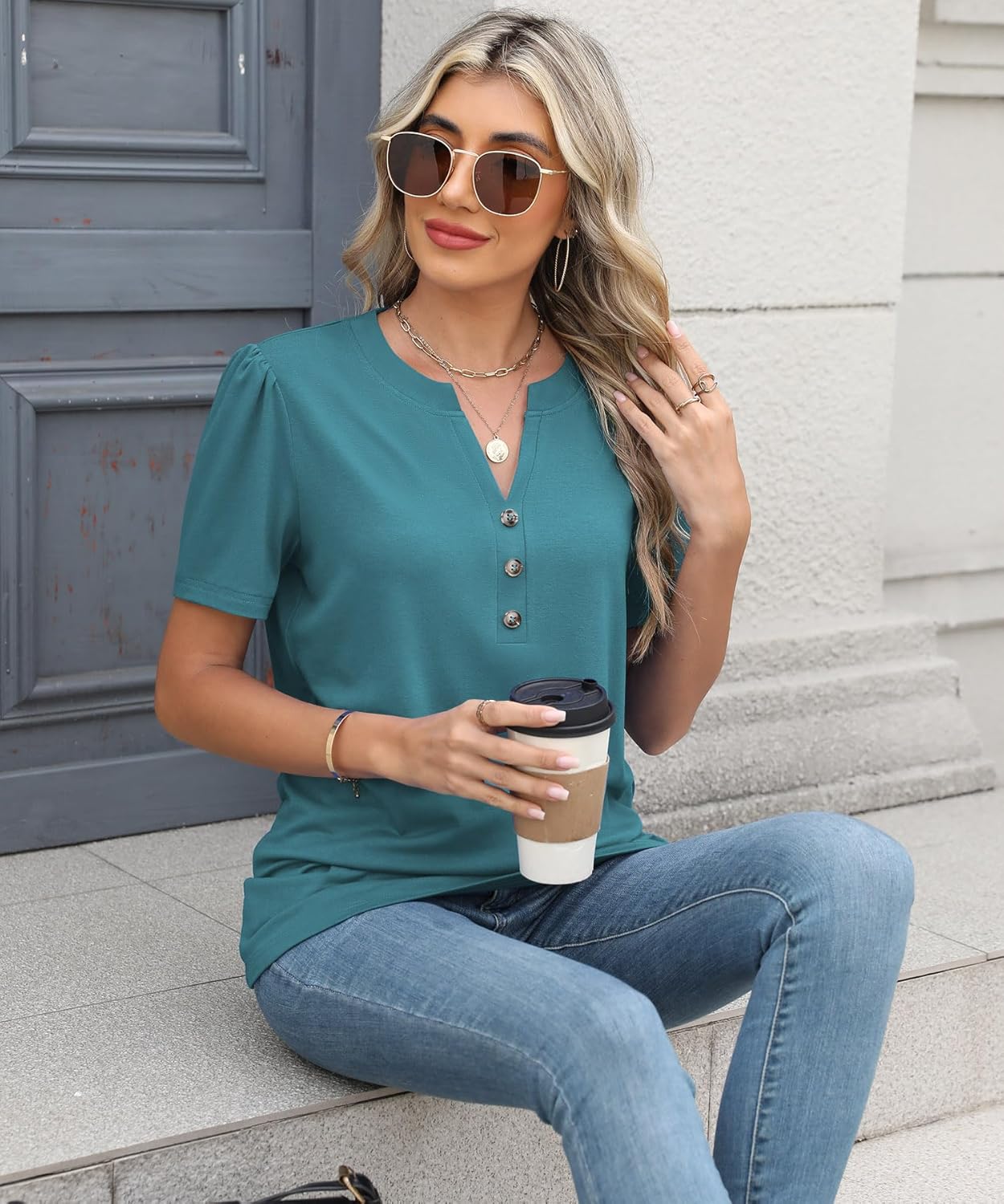 Womens Tops Summer 2025 Short Sleeve Casual Shirts Fashion Loose Fit Clothes