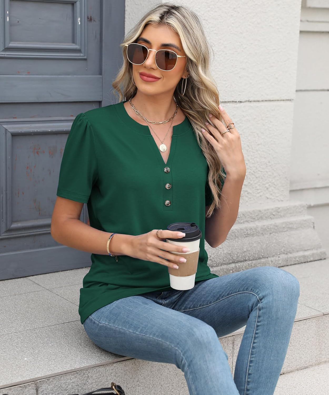 Womens Tops Summer 2025 Short Sleeve Casual Shirts Fashion Loose Fit Clothes