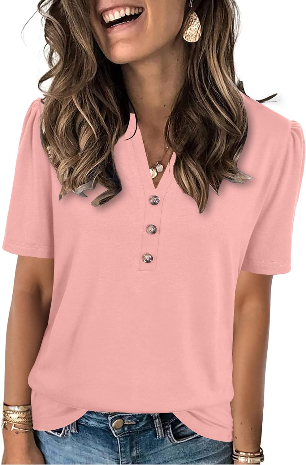 Womens Tops Summer 2025 Short Sleeve Casual Shirts Fashion Loose Fit Clothes