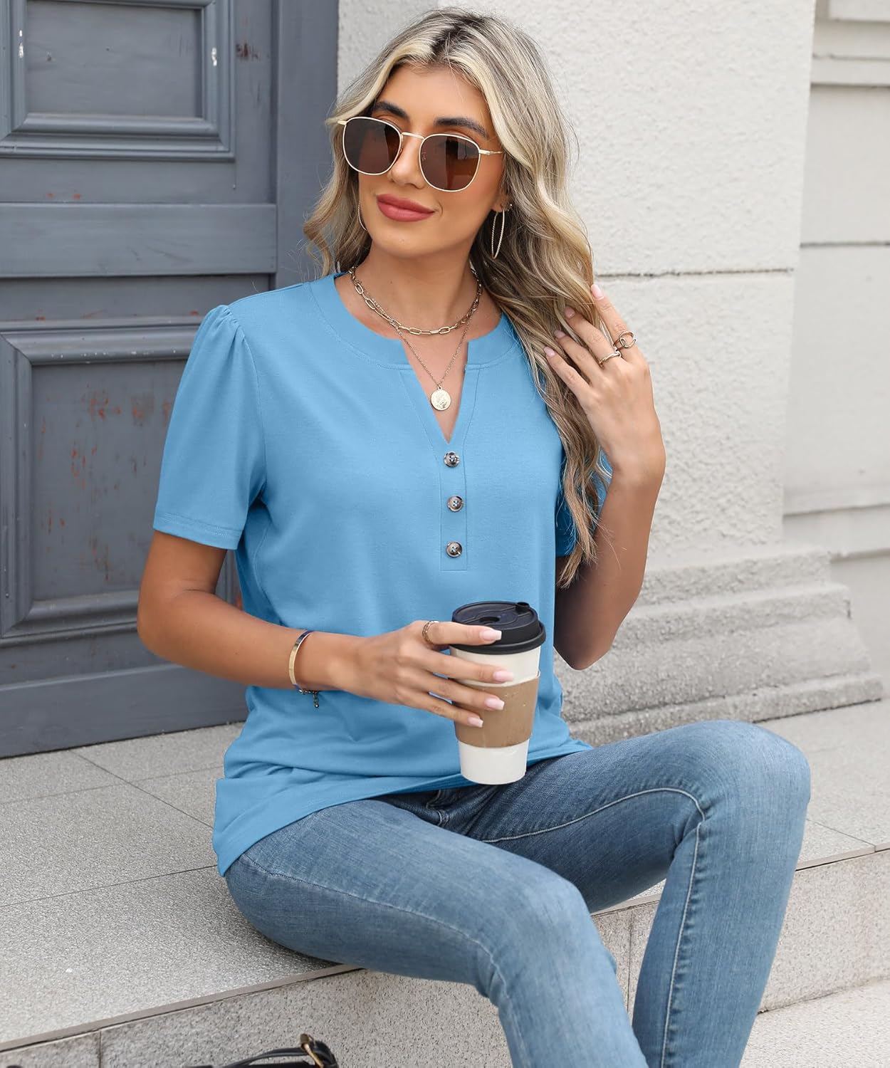 Womens Tops Summer 2025 Short Sleeve Casual Shirts Fashion Loose Fit Clothes