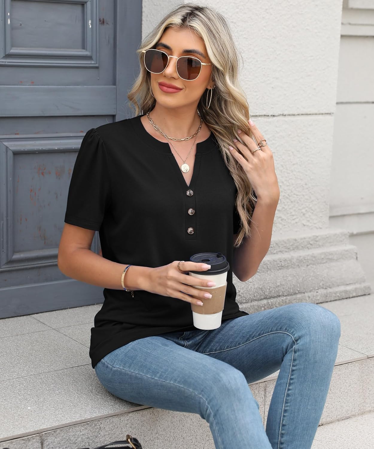 Womens Tops Summer 2025 Short Sleeve Casual Shirts Fashion Loose Fit Clothes