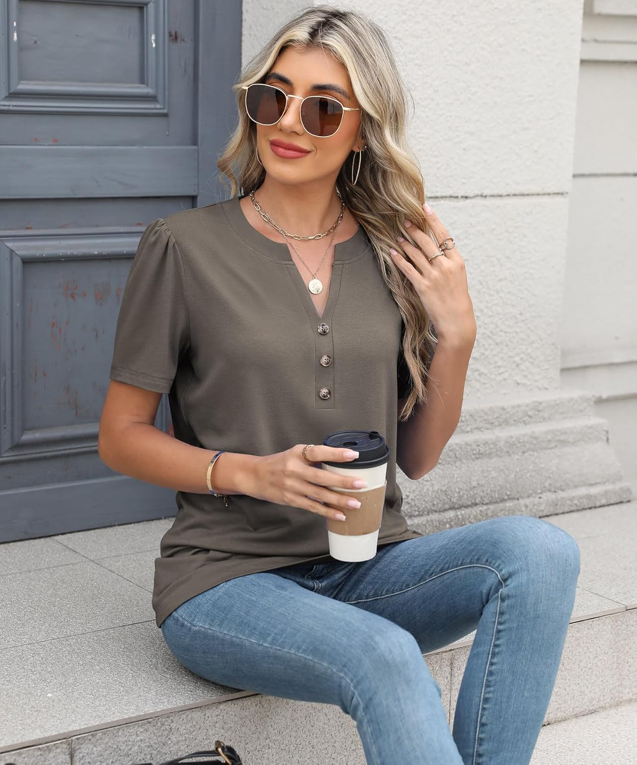 Womens Tops Summer 2025 Short Sleeve Casual Shirts Fashion Loose Fit Clothes